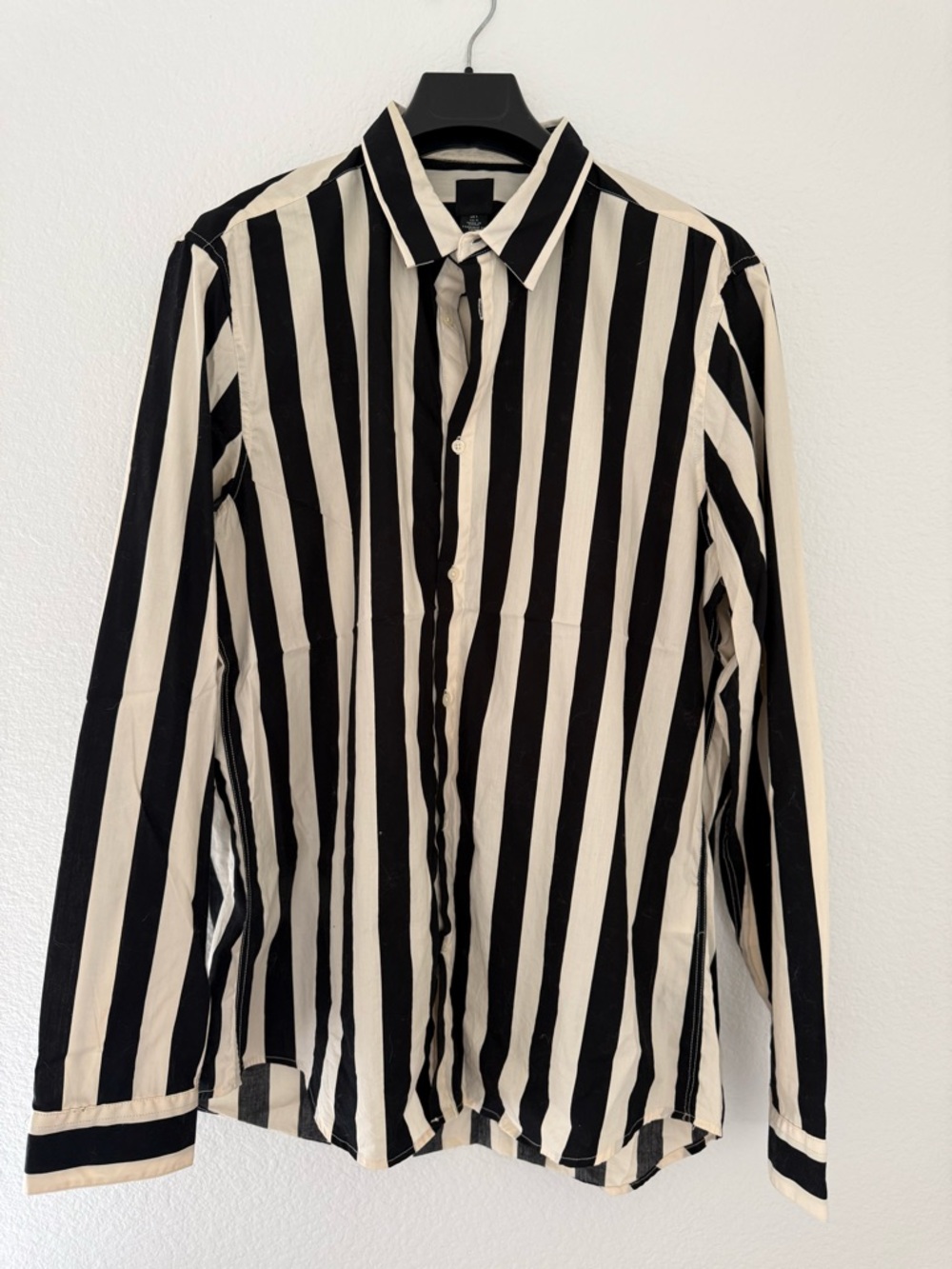 H&M Black and Cream Vertical Stripe Button-Up Shirt